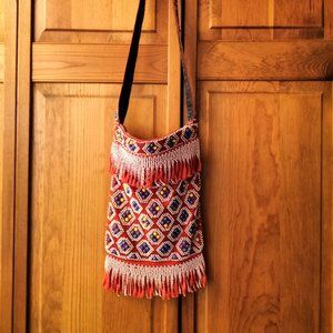 Vintage 70s Southwest Red Fringe Beaded Shoulder Bag